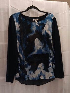 DKNY Abstract Watercolor Print Sheer Long Sleeve Lightwweight Top Size M